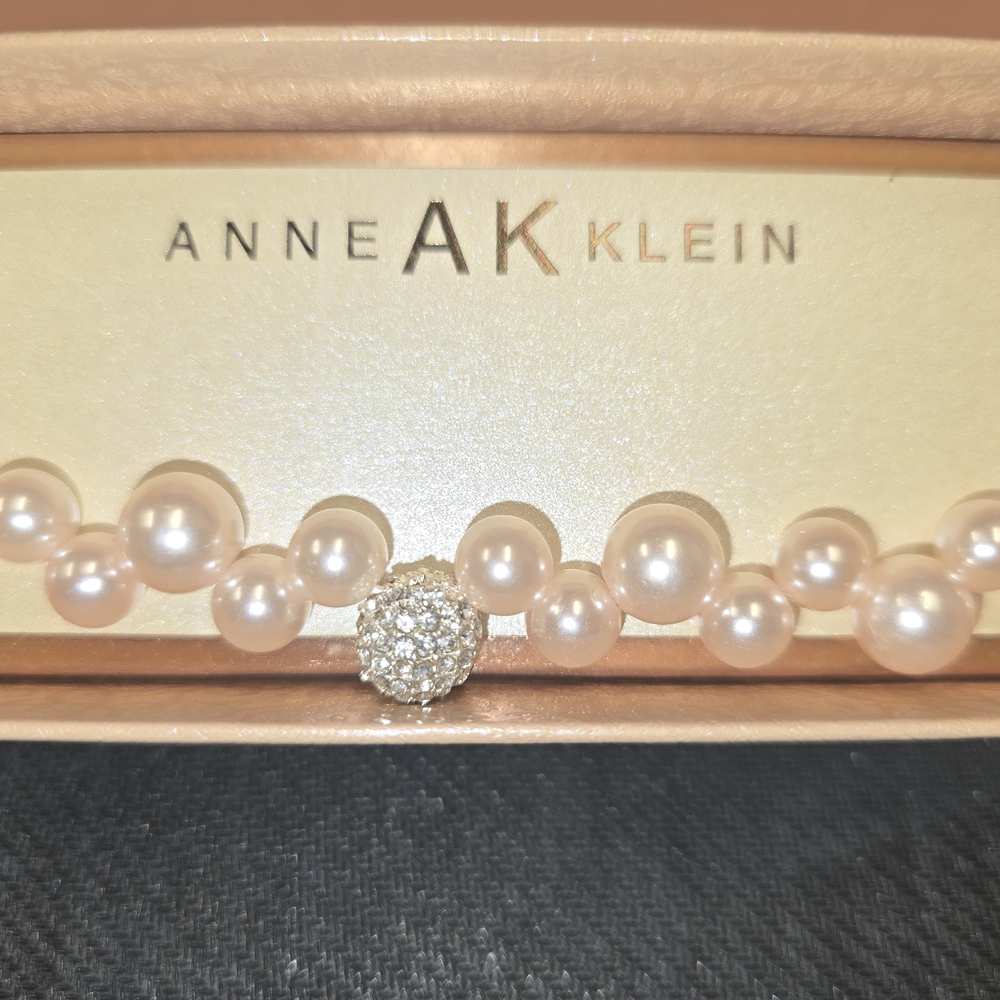 Anne Klein Pink Pearl Necklace with Rhinestone Accent